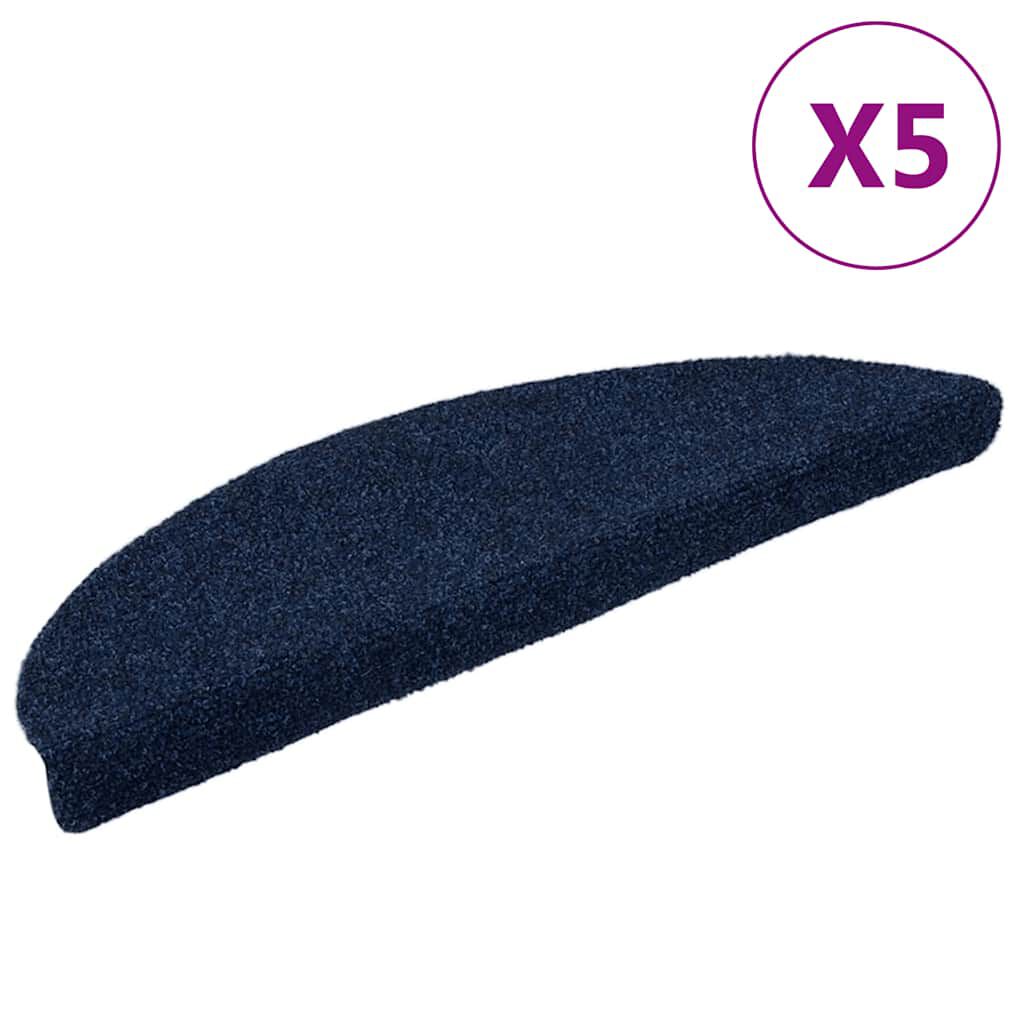 vidaXL Πατάκια Σκάλας Αυτοκόλ. 5 τεμ Ν. Μπλε 56x17x3 εκ. Βελονιασμένα
