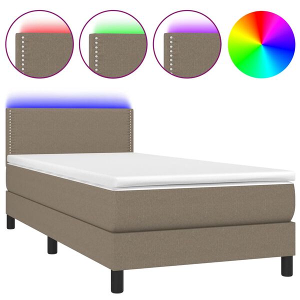 vidaXL &Kappa;&rho;&epsilon;&beta;ά&tau;&iota; Boxspring &mu;&epsilon; &Sigma;&tau;&rho;ώ&mu;&alpha; & LED Taupe 90x190 &epsilon;&kappa;. &Upsilon;&phi;&alpha;&sigma;&mu;ά&tau;&iota;&nu;&omicron;