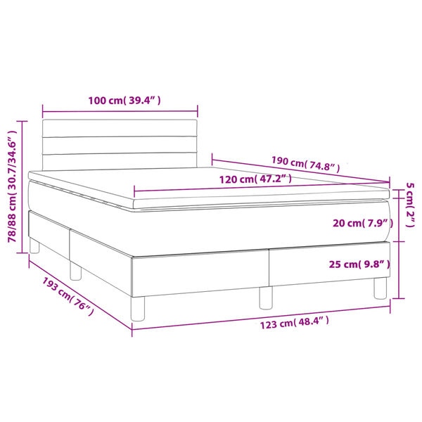 vidaXL Κρεβάτι Boxspring με Στρώμα Μαύρο 120x190 εκ. Υφασμάτινο