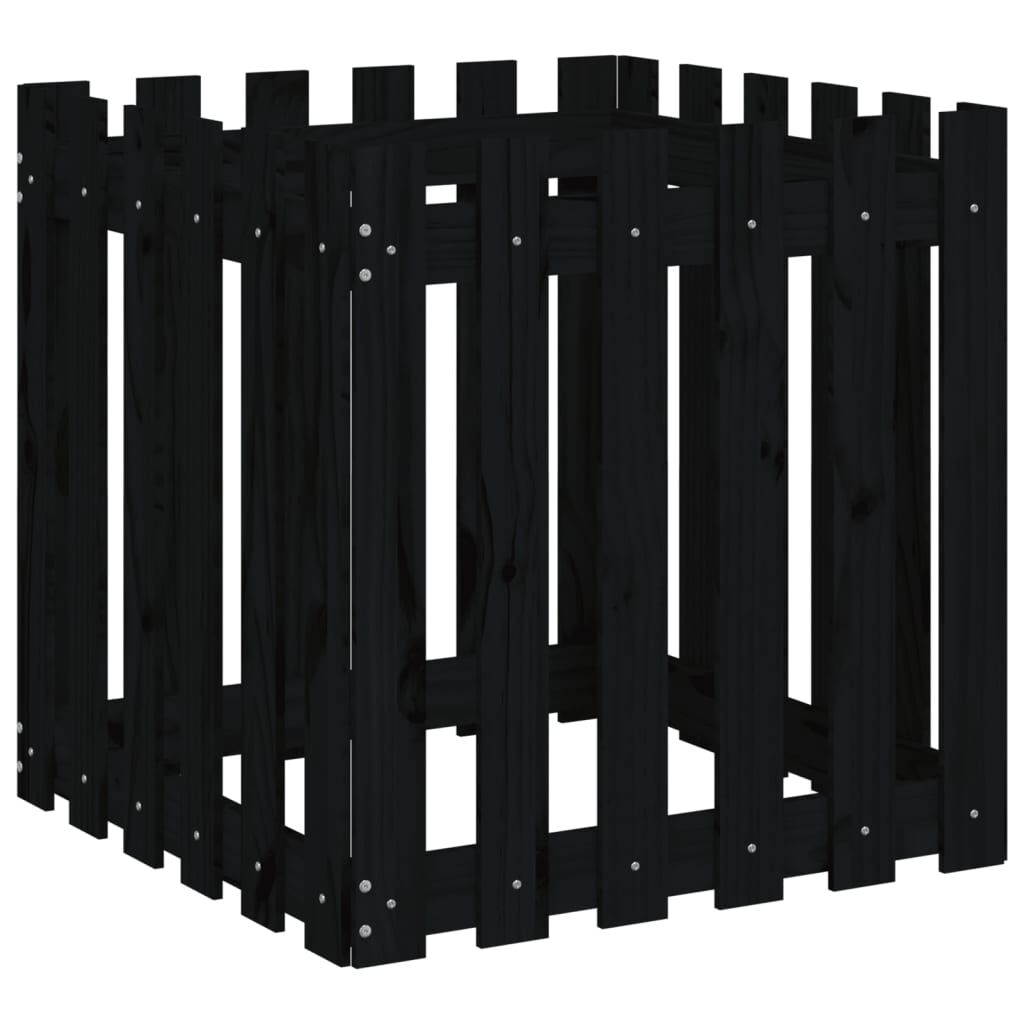 vidaXL Ζαρντινιέρα με Σχέδιο Φράχτη Μαύρη 60 x 60 x 60 εκ. Μασίφ Πεύκο