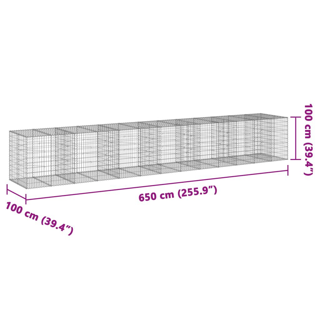 vidaXL Συρματοκιβώτιο με Κάλυμμα 650x100x100εκ από Γαλβανισμένο Χάλυβα