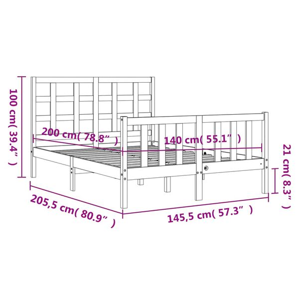 vidaXL Σκελετός Κρεβατιού Χωρίς Στρώμα 140x200 εκ Μασίφ Ξύλο Πεύκου