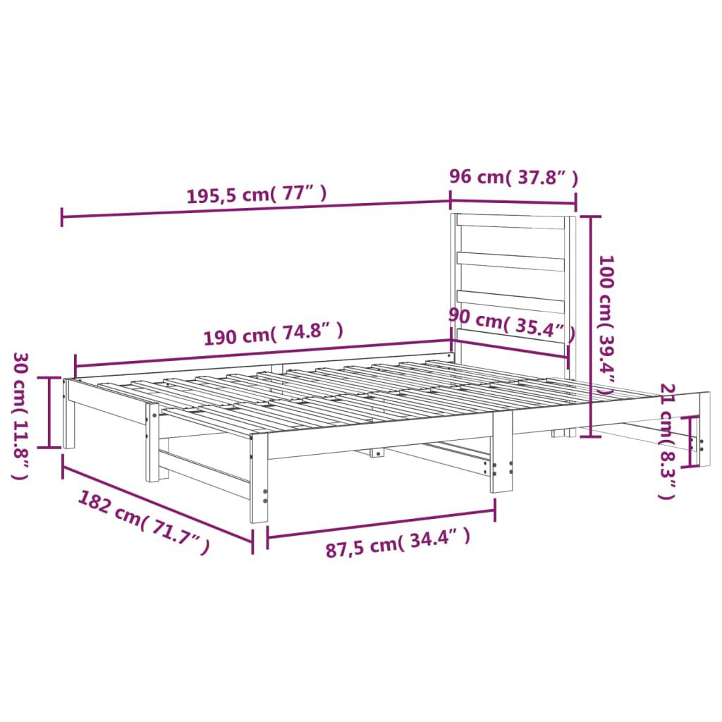 vidaXL Καναπές Κρεβάτι Συρόμενος Λευκός 2x(90x190) εκ. από Μασίφ Πεύκο