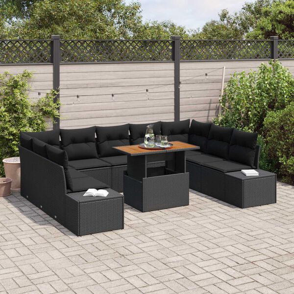 vidaXL Σετ Καναπέ Κήπου με αποθήκευση 10 pcs Μαύρο Πολυ ράταν