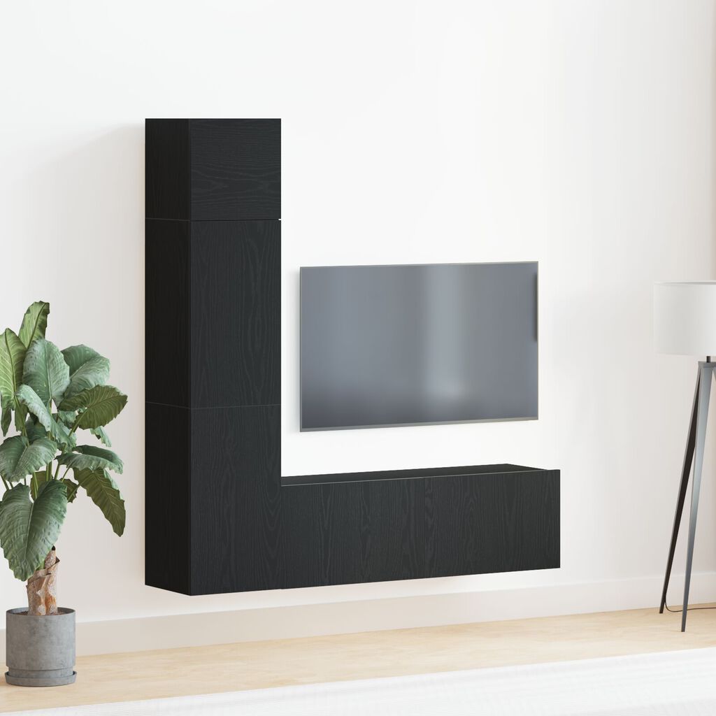 vidaXL Σετ TV τοίχου 3 τεμαχίων σε Μαύρο Δρυ