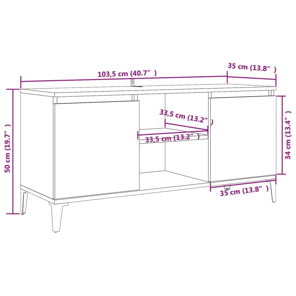 vidaXL Έπιπλο Τηλεόρασης Καπνιστή Δρυς 103,5x35x50 εκ Μεταλλικά Πόδια