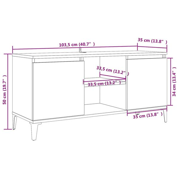 vidaXL Έπιπλο Τηλεόρασης Καπνιστή Δρυς 103,5x35x50 εκ Μεταλλικά Πόδια