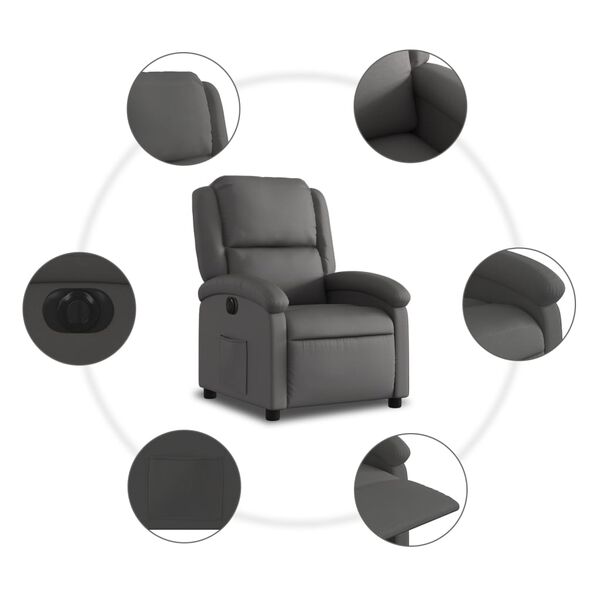 vidaXL Πολυθρόνα Ηλεκτρική Ανακλινόμενη Γκρι από Γνήσιο Δέρμα