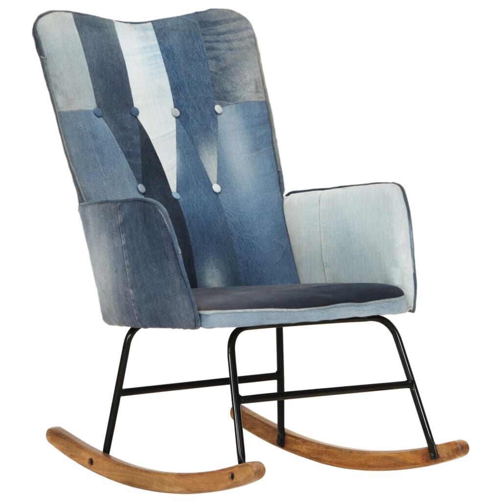 vidaXL Πολυθρόνα Κουνιστή Μπλε Denim Patchwork Καραβόπανο
