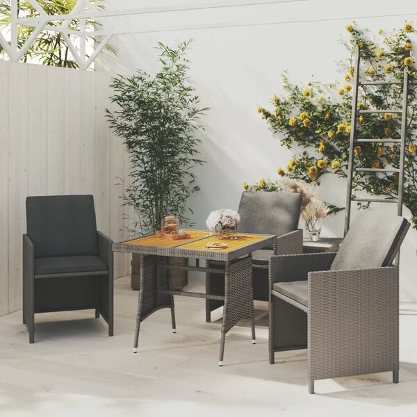vidaXL Τραπέζι Κήπου Γκρι 70x70x72 εκ. Συνθετικό Ρατάν/Ξύλο Ακακίας