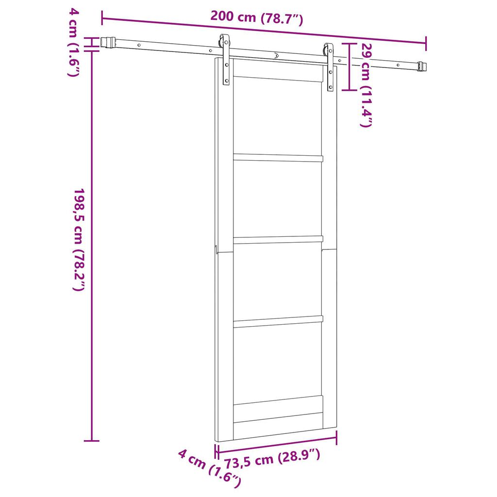vidaXL Συρόμενη Πόρτα Καφέ 73.5 x 198.5 εκ. Μασίφ ξύλο πεύκου