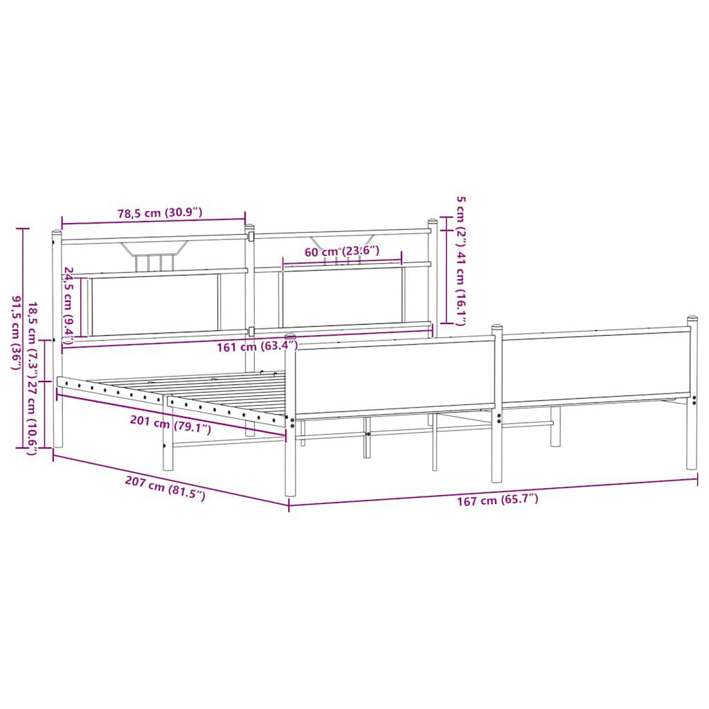 vidaXL Σκελετός Κρεβ. Χωρίς Στρώμα Sonoma Δρυς 160x200 εκ. Μεταλλικό
