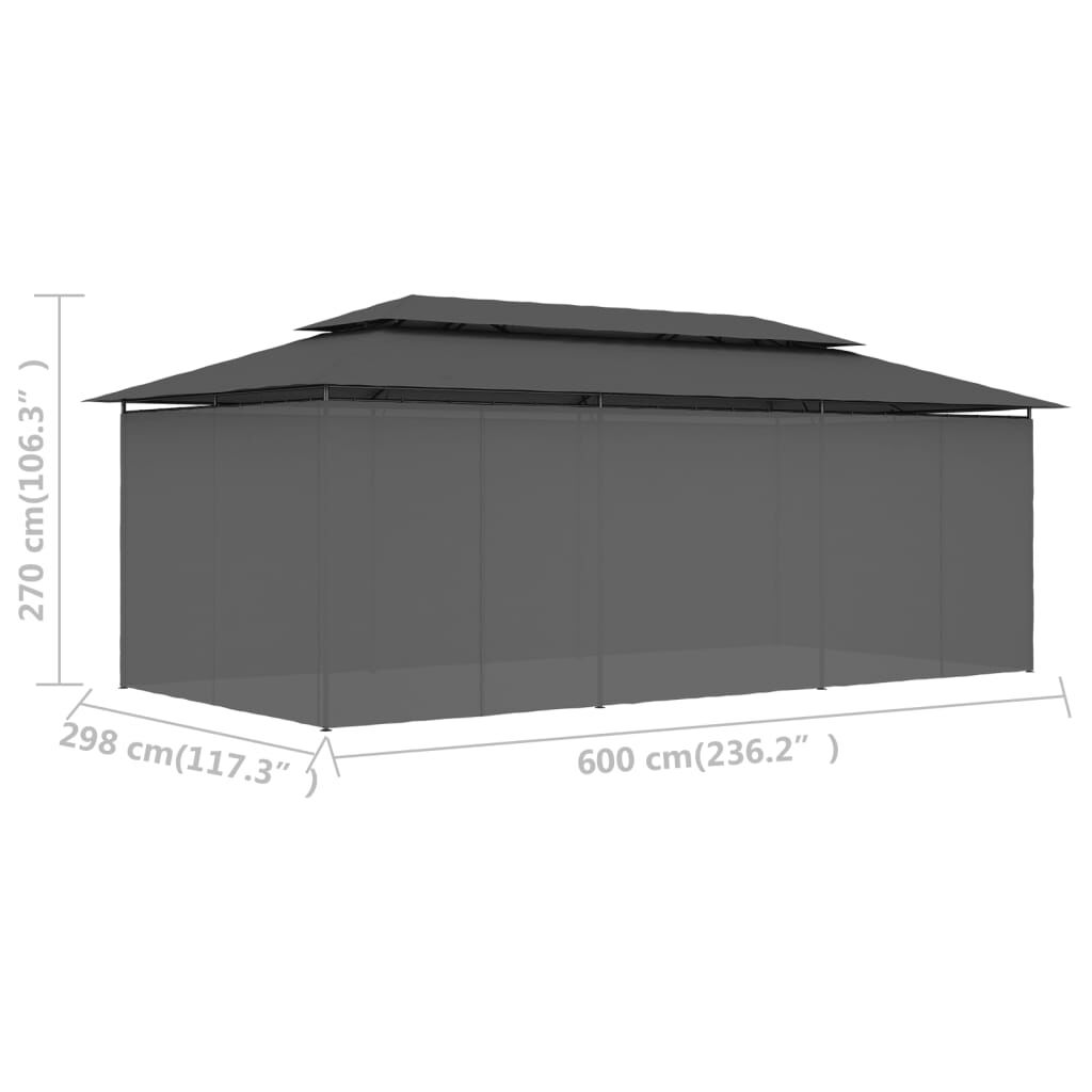 vidaXL Κιόσκι με Κουρτίνες Ανθρακί 600 x 298 x 270 εκ.