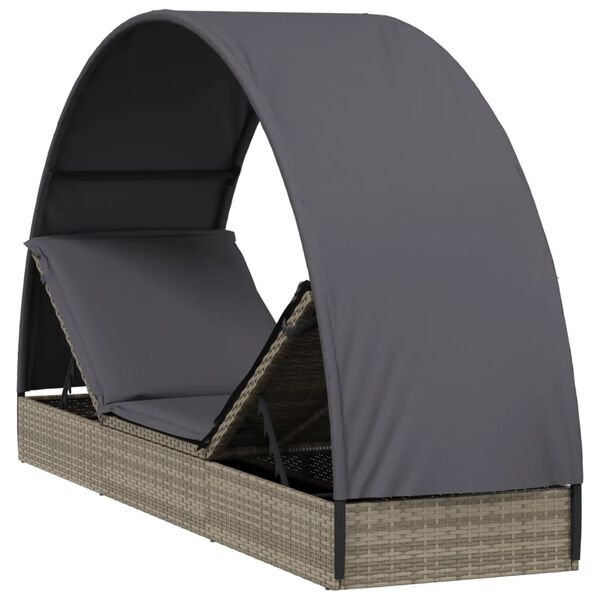 vidaXL Ξαπλώστρα με Στρογγυλή Οροφή Μαύρη 211x57x140 εκ. Συνθ. Ρατάν