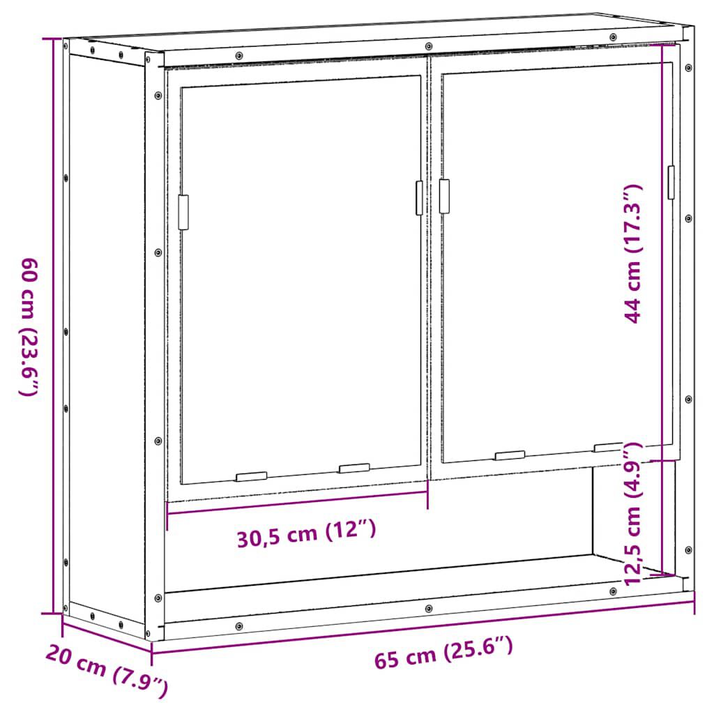 vidaXL Καθρέφτης Μπάνιου με Ντουλάπι Μαύρος 65x20x60 εκ. Επεξ. Ξύλο