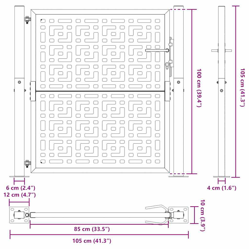 vidaXL Πύλη κήπου 105x105 cm Σταυρός σχεδιασμού από διαβρωμένο χάλυβα