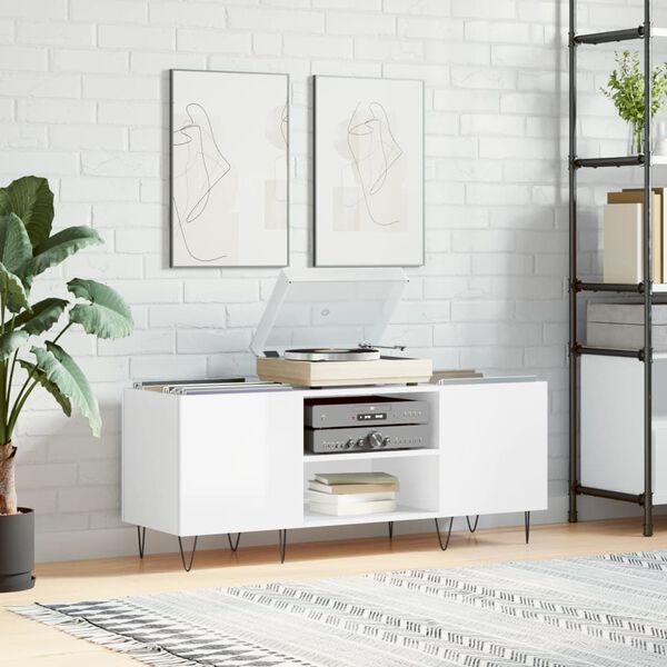 vidaXL Δισκοθήκη Γυαλιστερή Λευκή 121x38x48 εκ. από Επεξεργασμένο Ξύλο