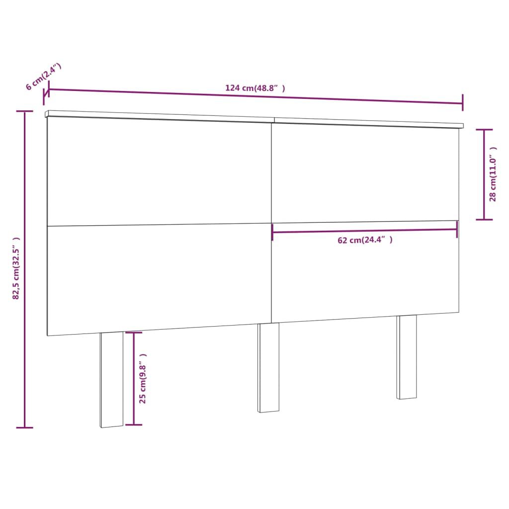 vidaXL Κεφαλάρι Κρεβατιού Μελί 124x6x82,5 εκ. από Μασίφ Ξύλο Πεύκου