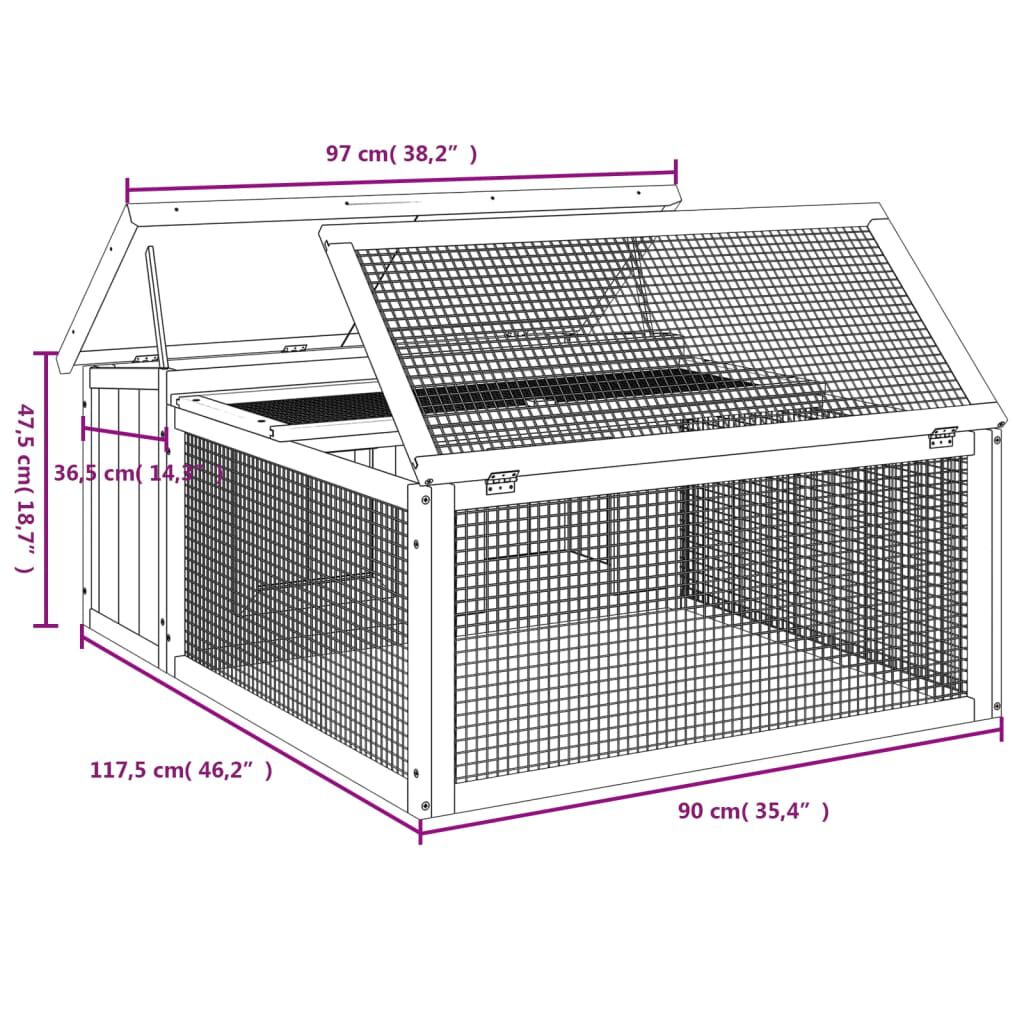 vidaXL Κλουβί Κουνελιών Καφέ 117,5 x 97 x 47,5 εκ. Μασίφ Ξύλο Πεύκου