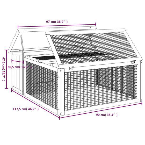 vidaXL Κλουβί Κουνελιών Καφέ 117,5 x 97 x 47,5 εκ. Μασίφ Ξύλο Πεύκου