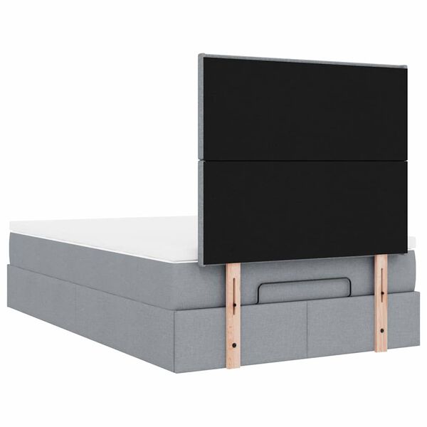 vidaXL Οθωμανικό κρεβάτι με στρώμα & LEDs Ανοιχτό γκρι Ύφασμα