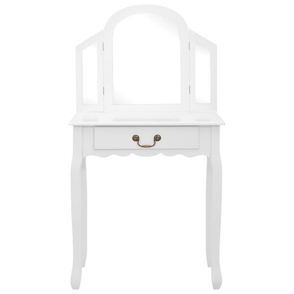 vidaXL Μπουντουάρ με Σκαμπό Λευκό 65x36x128 εκ. Ξύλο Παυλώνιας / MDF