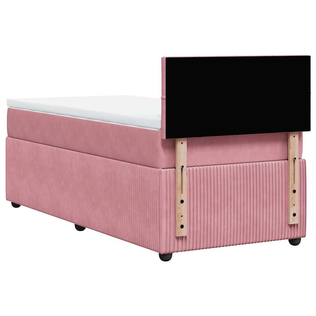 vidaXL Κρεβάτι Boxspring με Στρώμα Ροζ 90x190 εκ. Βελούδινο