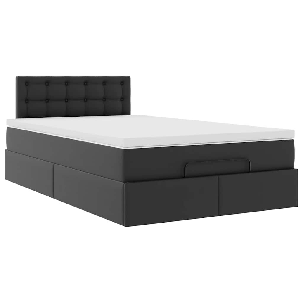 vidaXL Οθωμανικό κρεβάτι με στρώμα Μαύρο 120x200 cm Faux Leather