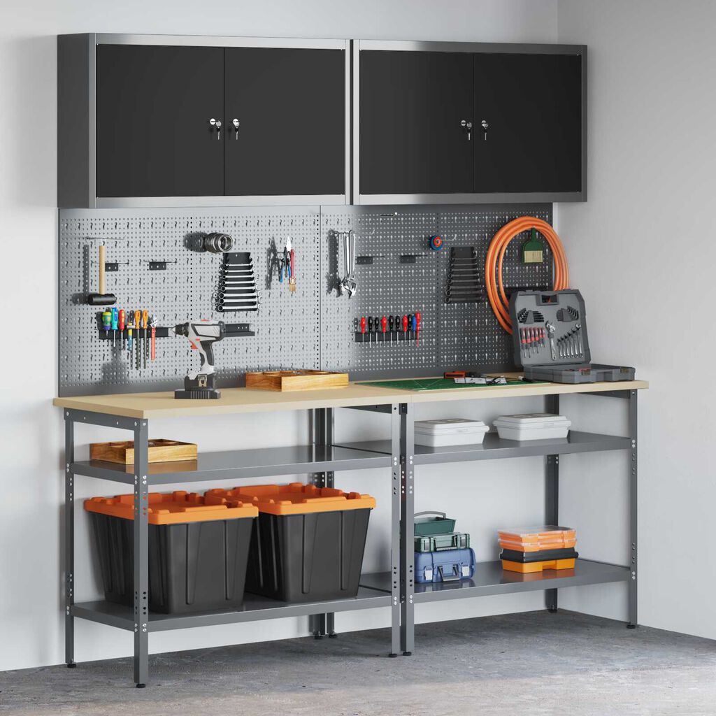 vidaXL Σετ πάγκου εργασίας με ράφι 8 pcs Γκρι 200 x 55 x 200 εκ Ατσάλι