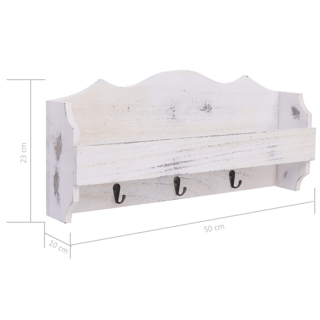 vidaXL Κρεμάστρα Τοίχου Λευκή 50 x 10 x 23 εκ. Ξύλινη