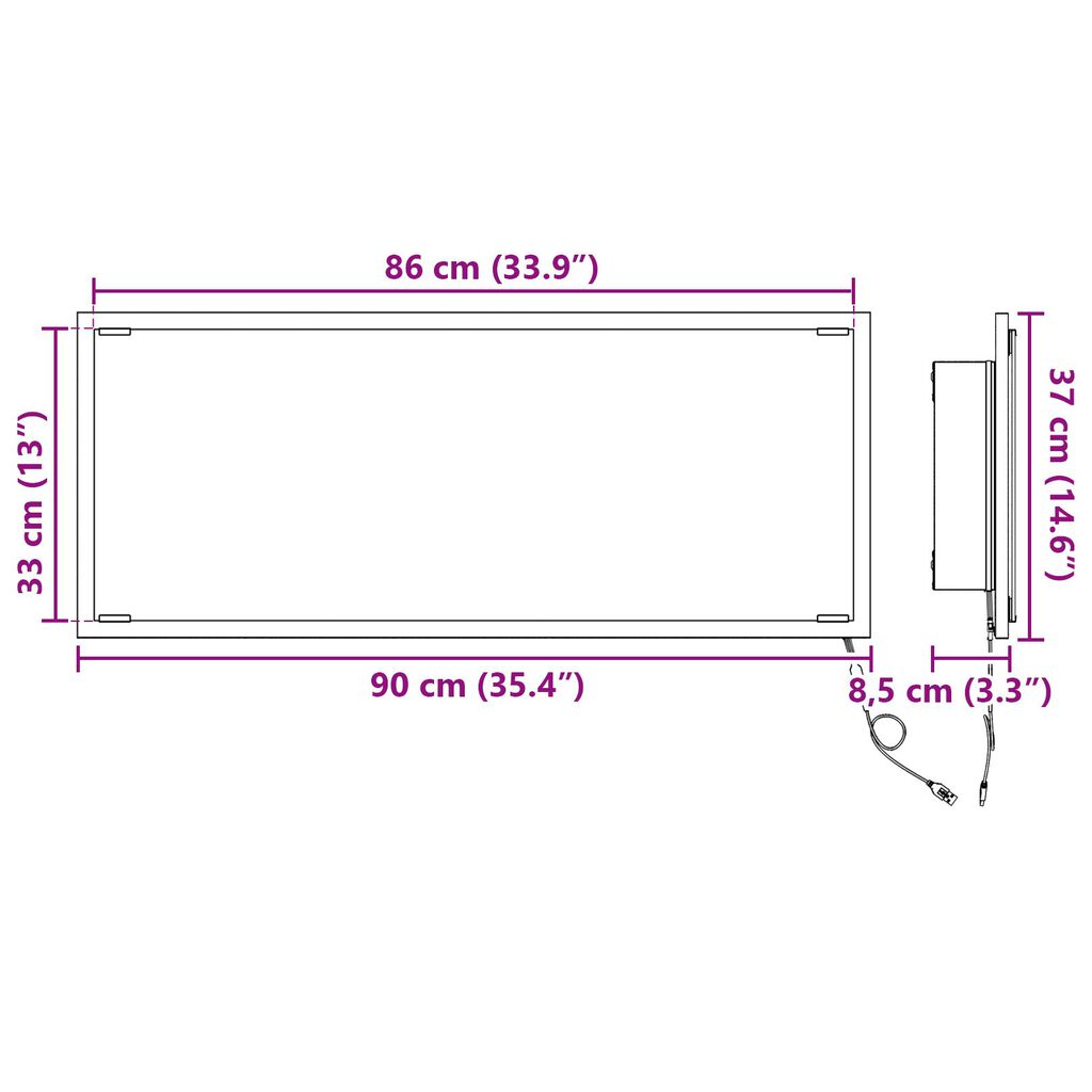 vidaXL Καθρέφτης μπάνιου με φως LED Γκρι Σονόμα 90x8,5x37 εκ