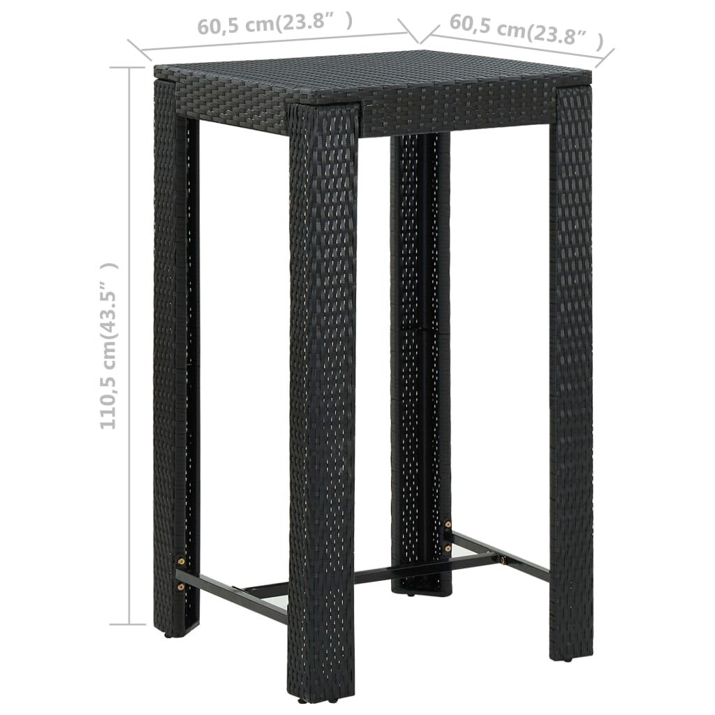 vidaXL Τραπέζι Μπαρ Κήπου Μαύρο 60,5x60,5x110,5 εκ. Συνθετικό Ρατάν
