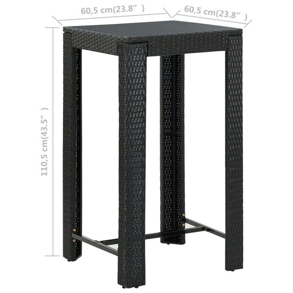 vidaXL Τραπέζι Μπαρ Κήπου Μαύρο 60,5x60,5x110,5 εκ. Συνθετικό Ρατάν