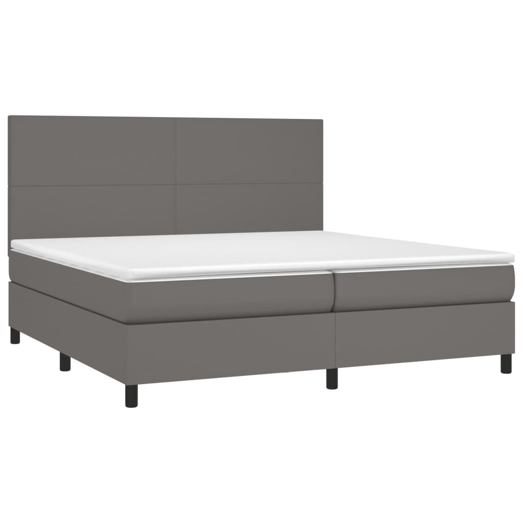 vidaXL Κρεβάτι Boxspring με Στρώμα & LED Γκρι 200x200 εκ. Συνθ. Δέρμα