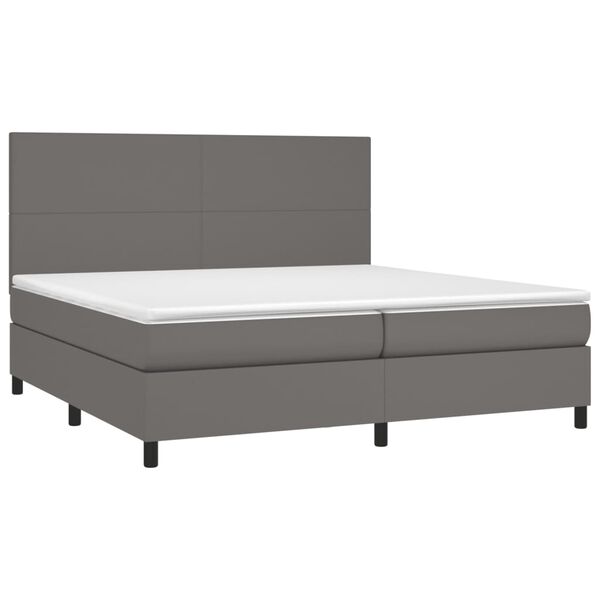 vidaXL Κρεβάτι Boxspring με Στρώμα & LED Γκρι 200x200 εκ. Συνθ. Δέρμα