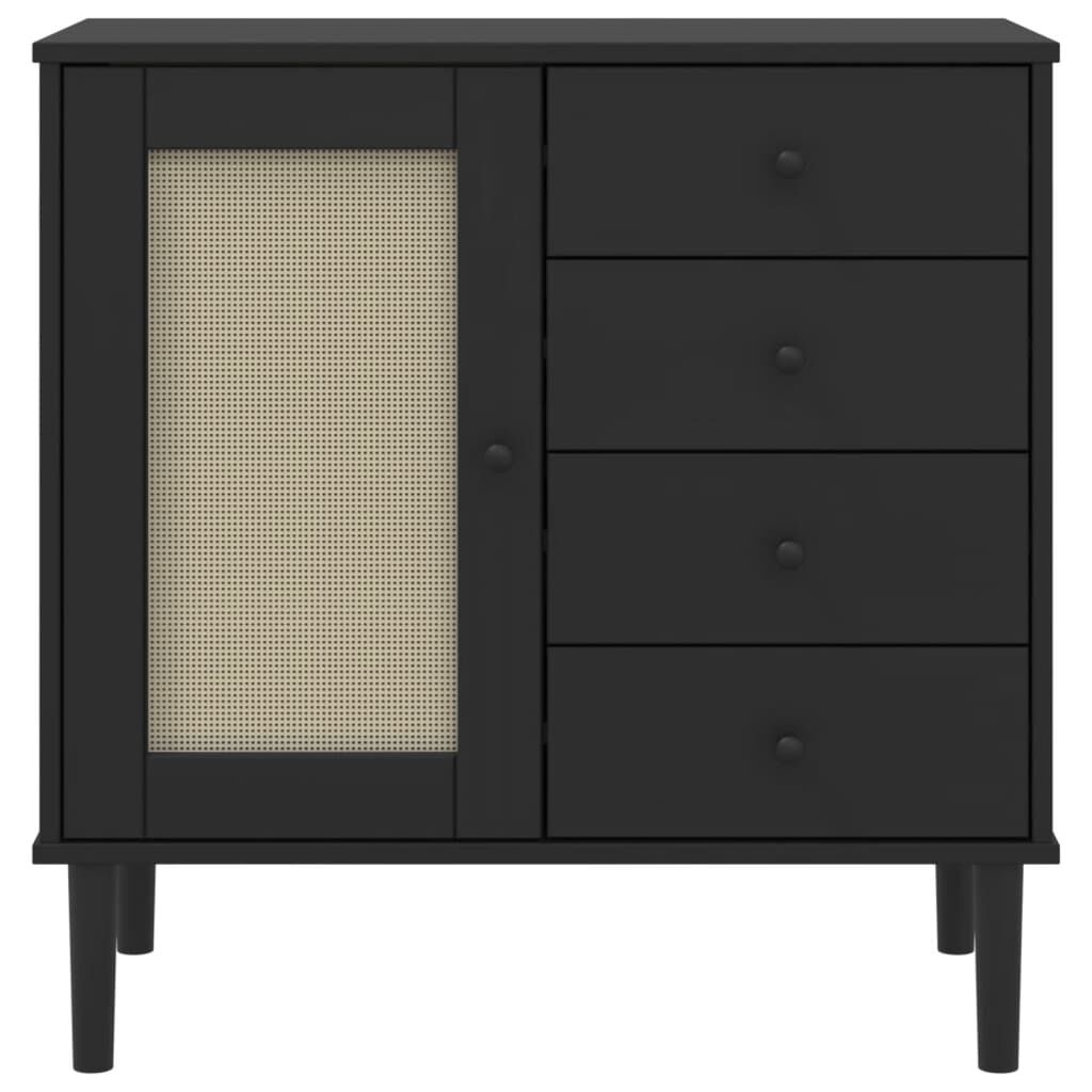 vidaXL Μπουφές SENJA Μαύρο / Ρατάν 80x40x80 εκ. Μασίφ Ξύλο Πεύκου