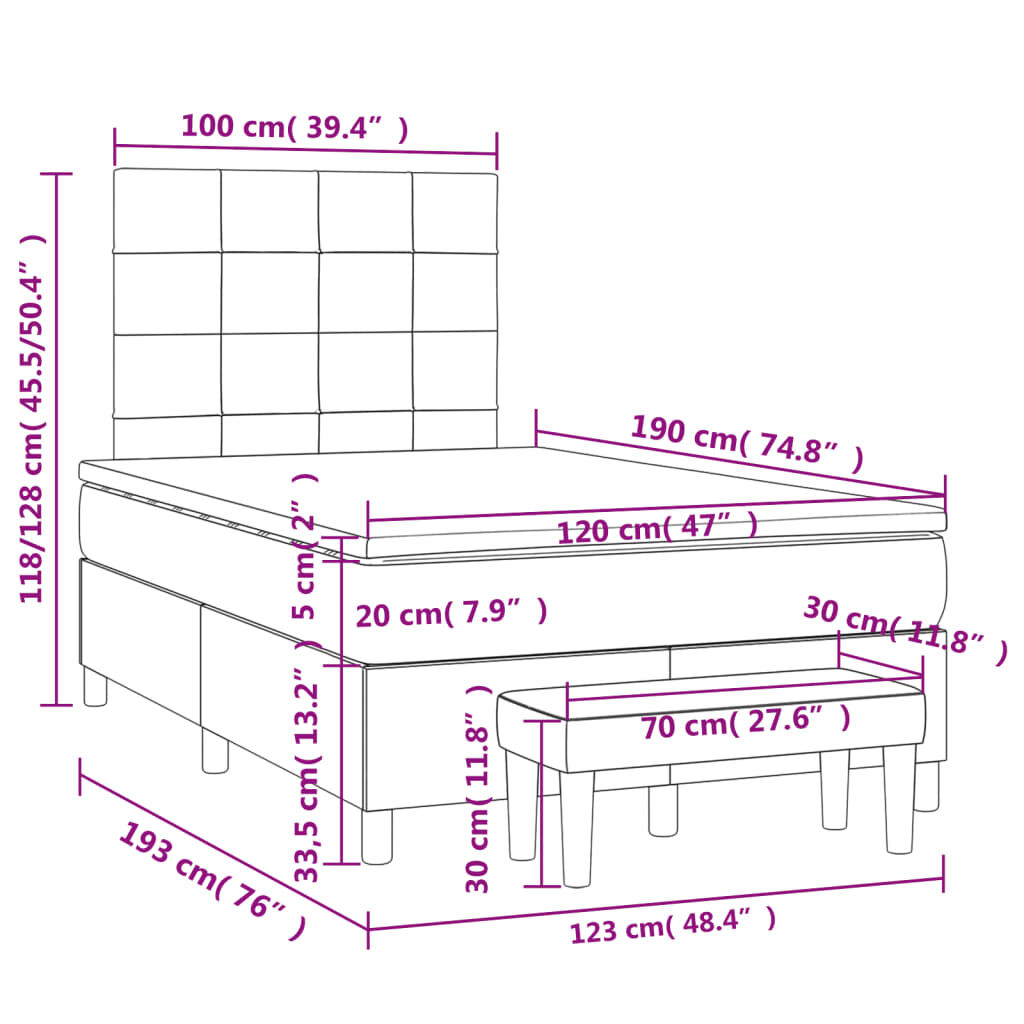 vidaXL Κρεβάτι Boxspring με Στρώμα Σκούρο Μπλε 120x190 εκ. Βελούδινο
