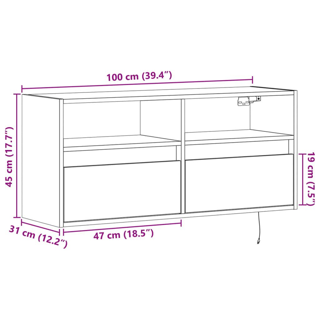 vidaXL Έπιπλο Τοίχου Τηλεόρασης με LED Sonoma Δρυς 100x31x45 εκ.