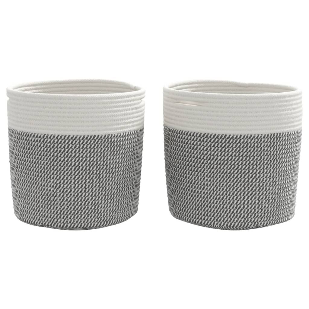 vidaXL Καλάθια Αποθήκευσης 2 τεμ. Γκρι/Λευκό Ø28 x 28 εκ. Βαμβακερά