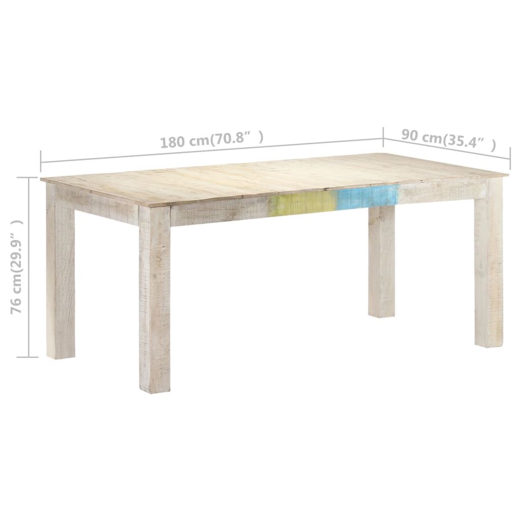 vidaXL Τραπεζαρία Λευκή 180 x 90 x 76 εκ. από Μασίφ Ξύλο Μάνγκο