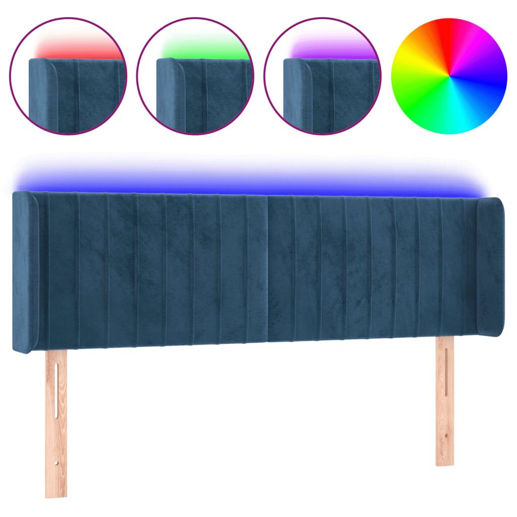 vidaXL Κεφαλάρι Κρεβατιού LED Σκούρο Μπλε 147x16x78/88 εκ. Βελούδινο