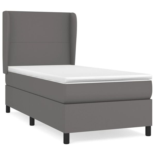 vidaXL Κρεβάτι Boxspring με Στρώμα Γκρι 100x200εκ. από Συνθετικό Δέρμα