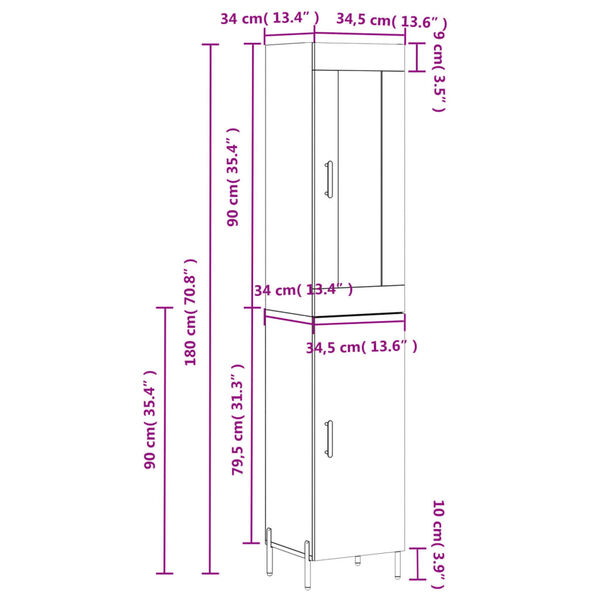 vidaXL Ντουλάπι Λευκό 34,5 x 34 x 180 εκ. από Επεξεργασμένο Ξύλο