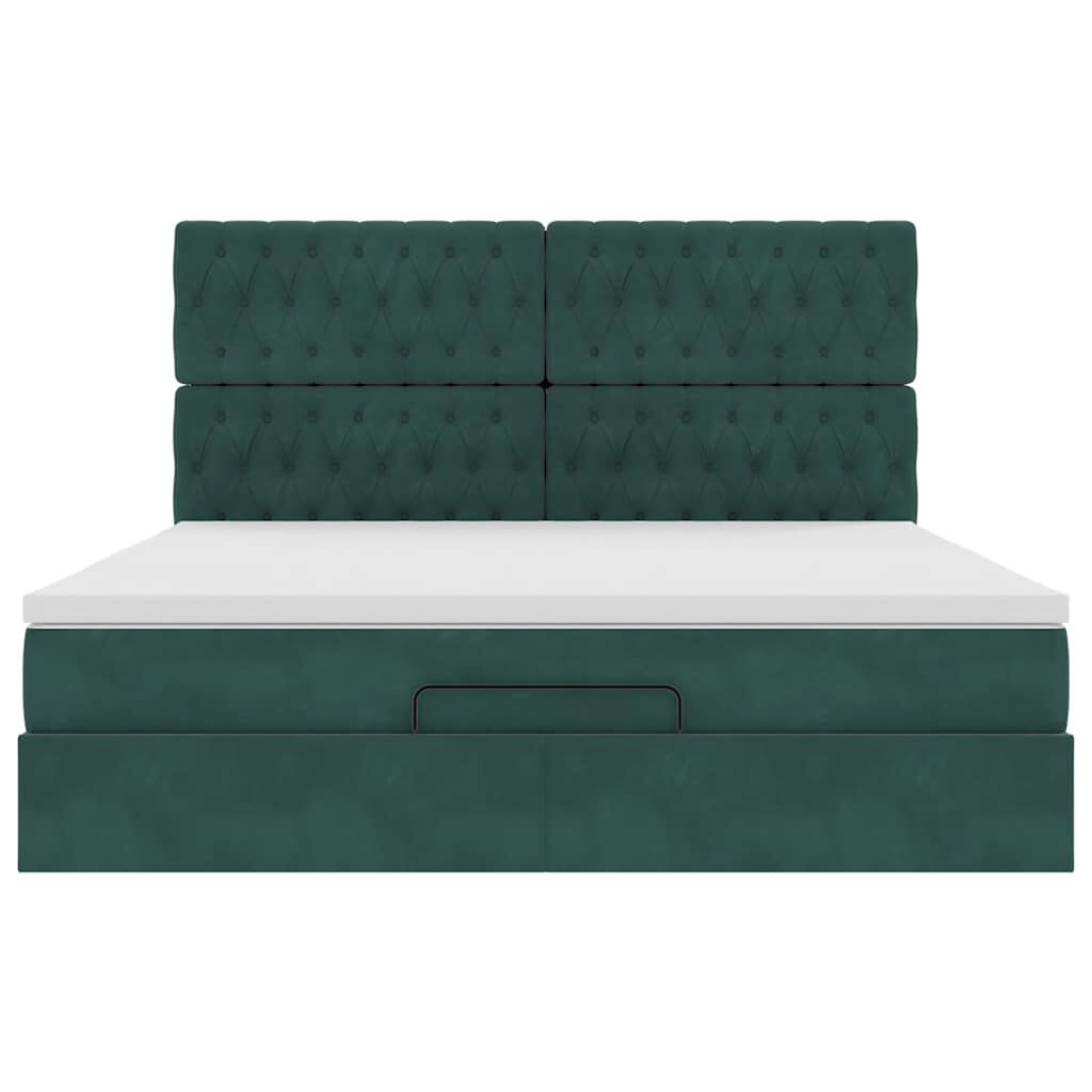 vidaXL Οθωμανικό κρεβάτι με στρώματα&LEDs Dark Green 180x200cm Velvet