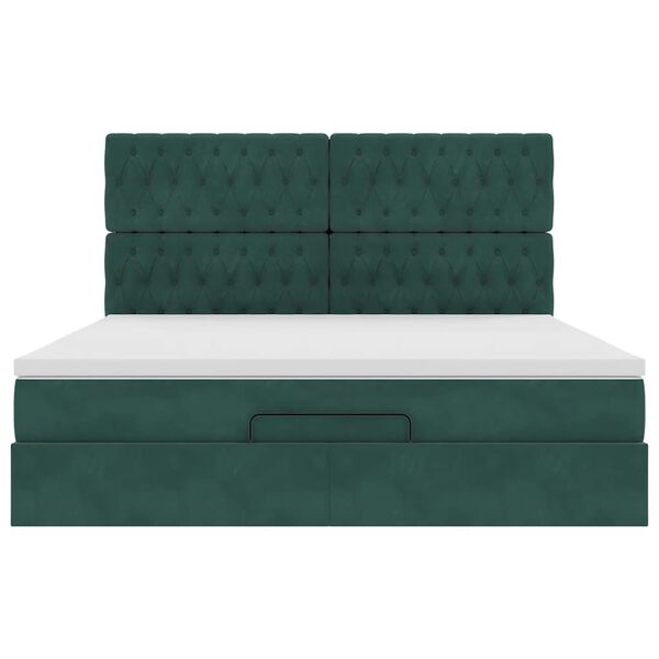vidaXL Οθωμανικό κρεβάτι με στρώματα&LEDs Dark Green 180x200cm Velvet