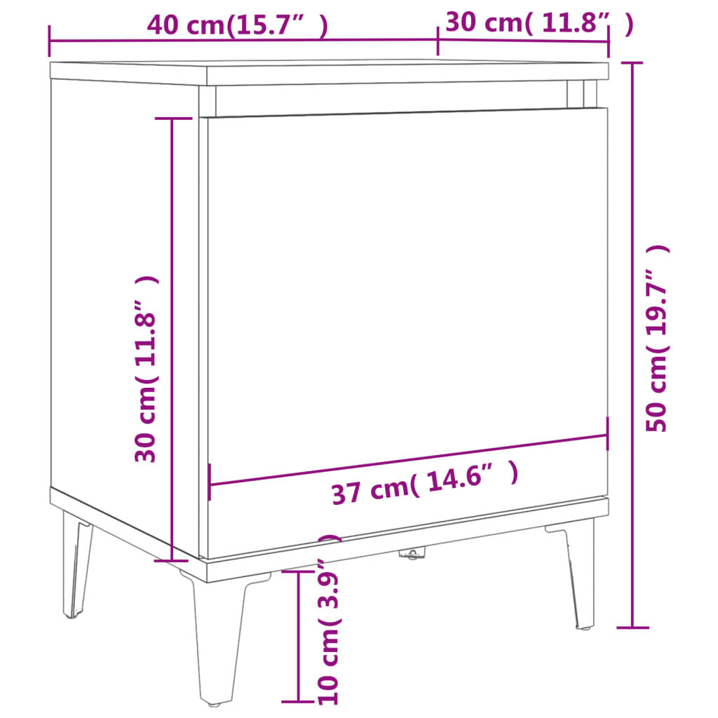 vidaXL Κομοδίνο Γυαλιστερό Γκρι 40 x 30 x 50 εκ. με Μεταλλικά Πόδια
