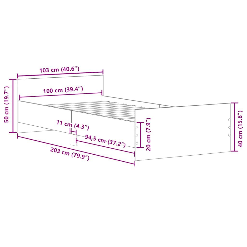 vidaXL Πλαίσιο Κρεβατιού Γκρι Sonoma 100x200 εκ. Επεξεργασμένο Ξύλο
