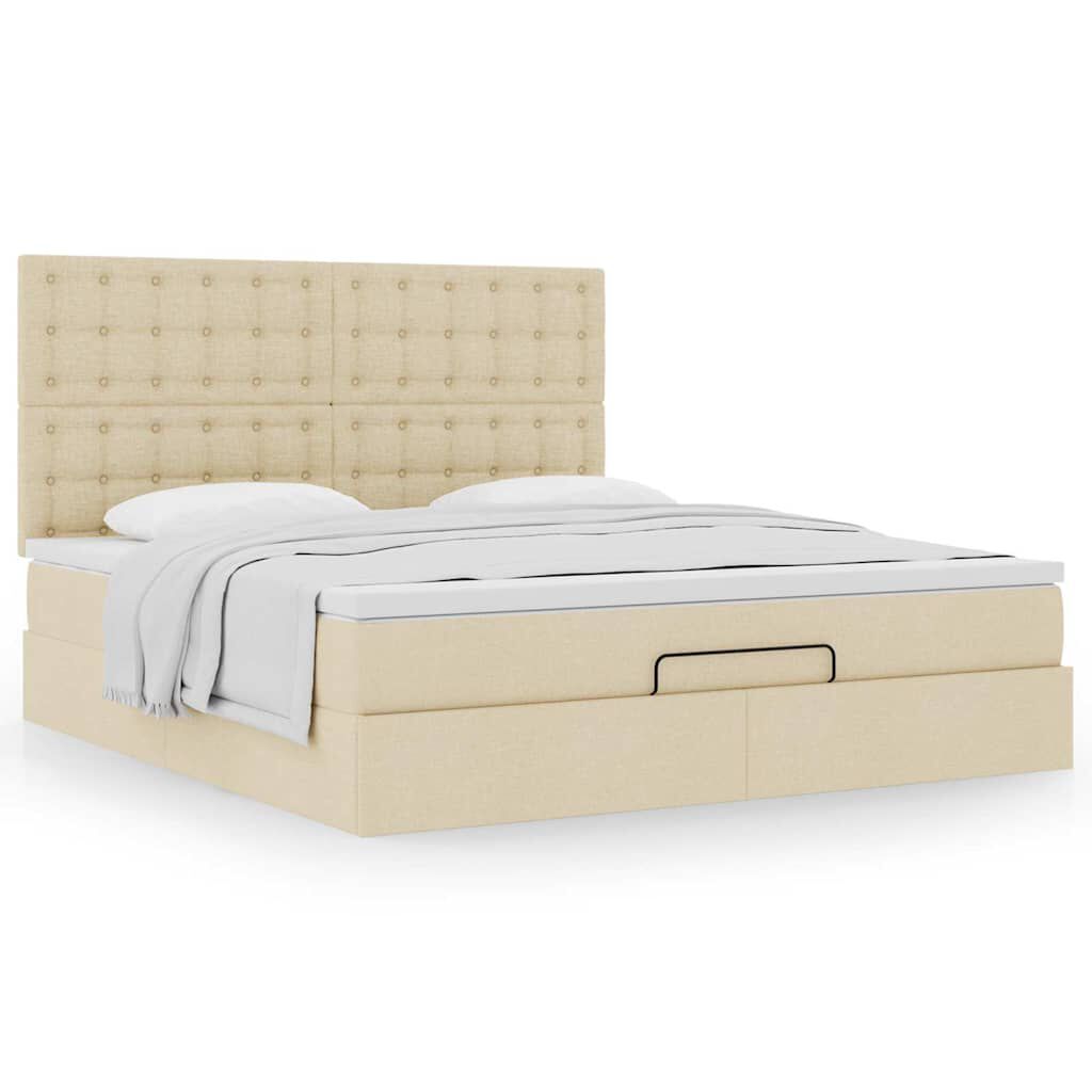 vidaXL Οθωμανικό κρεβάτι με στρώμα Cream 180x200cm ύφασμα