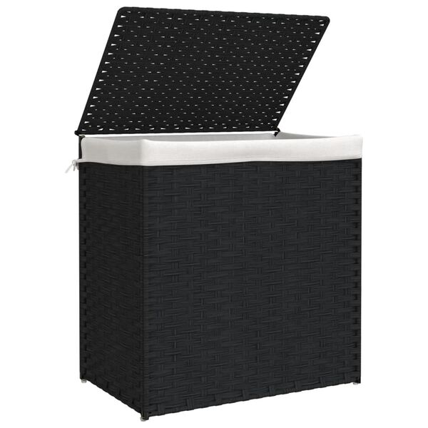 vidaXL Καλάθι Πλυντηρίου 2 Τμήματα Μαύρο 53x35x57εκ. Συνθετικό Ρατάν