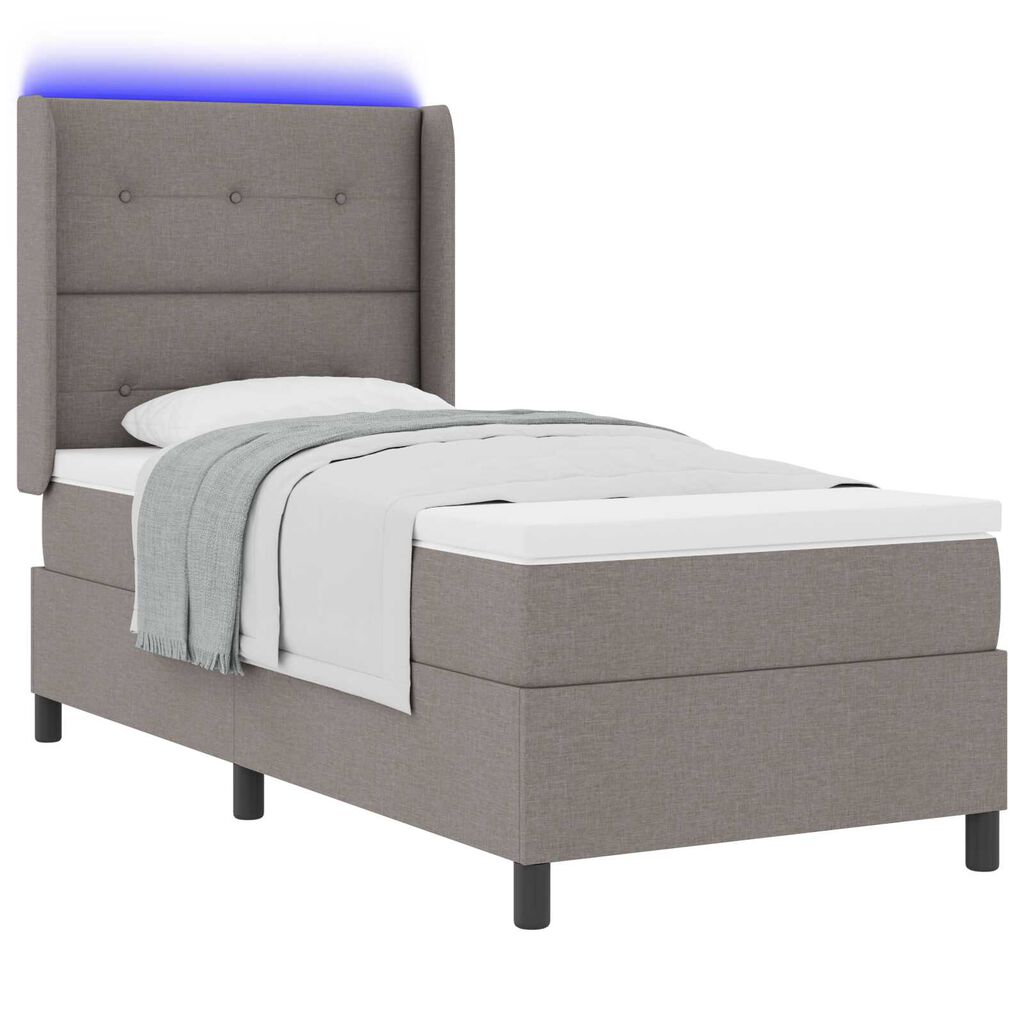 Κρεβάτι Box Spring vidaXL με στρώμα και LED Ταπέ <br>90x190 εκ. Υφάσμα